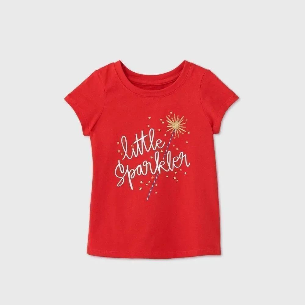 Toddler Girls Cat & Jack Little Sparkler 4th of July Graphic Tee Shirt - Sz 2T